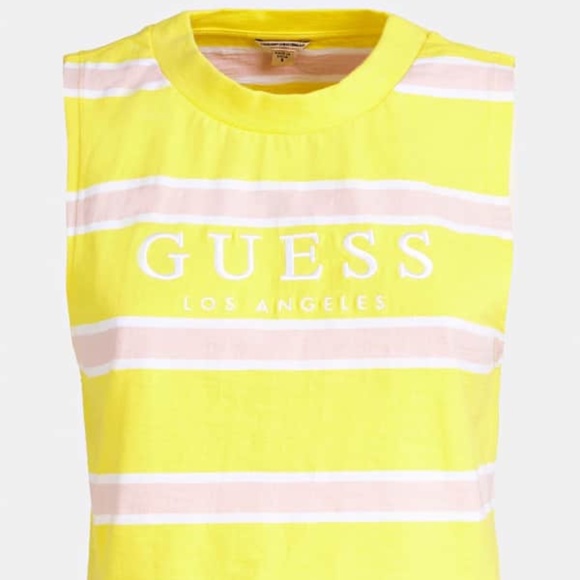 GUESS Women's Yellow Striped Crew Neck Sleeveless Crop Top Small New with Tags - Picture 3 of 5
